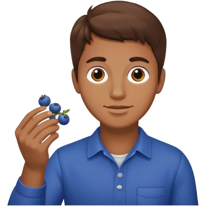 Man with brown hair holding blueberries emoji