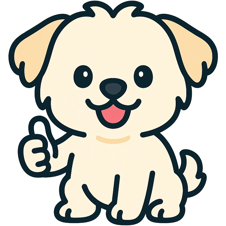 cartoon Maltese puppy giving a thumbs up, vibrant colors, outlined emoji