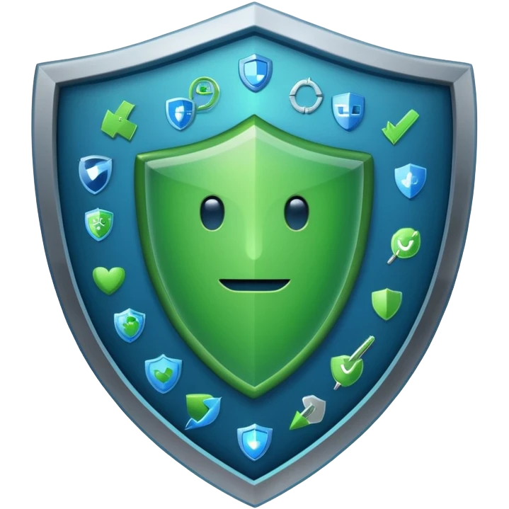 generate full blue cyber shield with different  green computer symbols  emoji