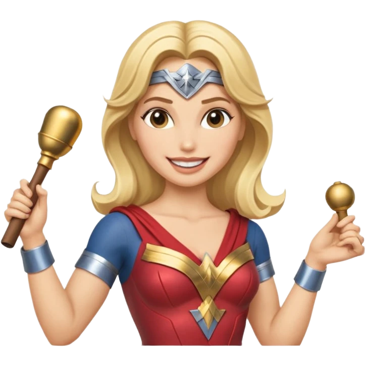Blonde Wonder Woman holding conductor’s baton and bell  emoji