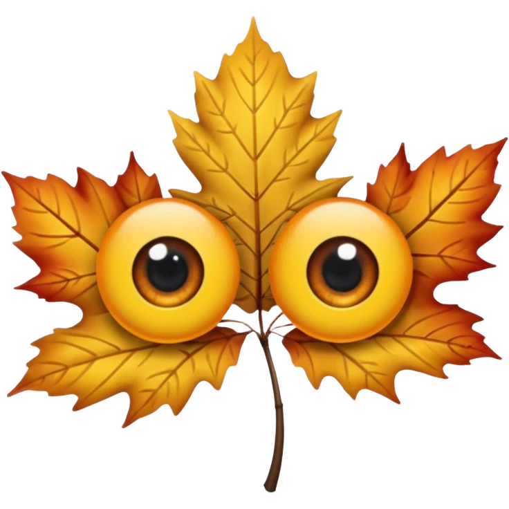 feuille d'érable couleur vermeille, deux yeux ronds noirs brillants emoji