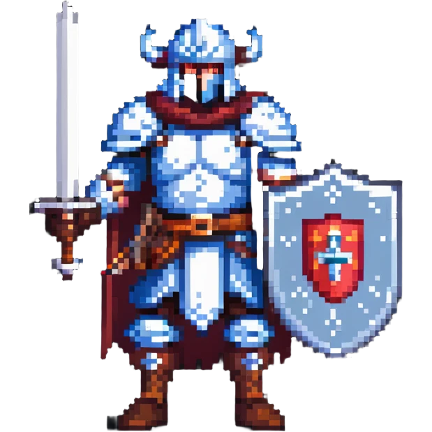 retro fantasy warrior with sword and shield emoji