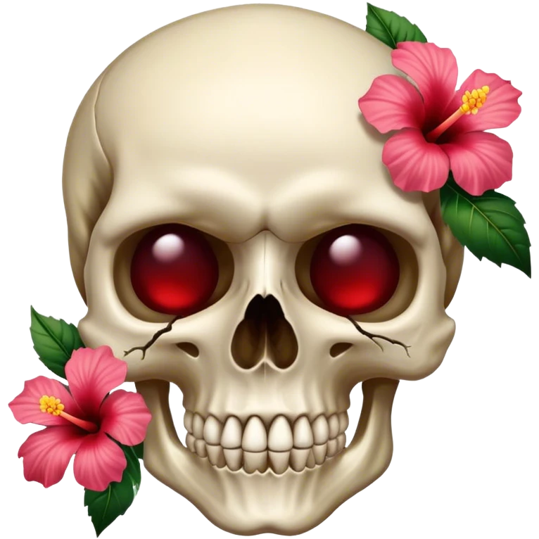 Skull with hibiscus behind right ear emoji