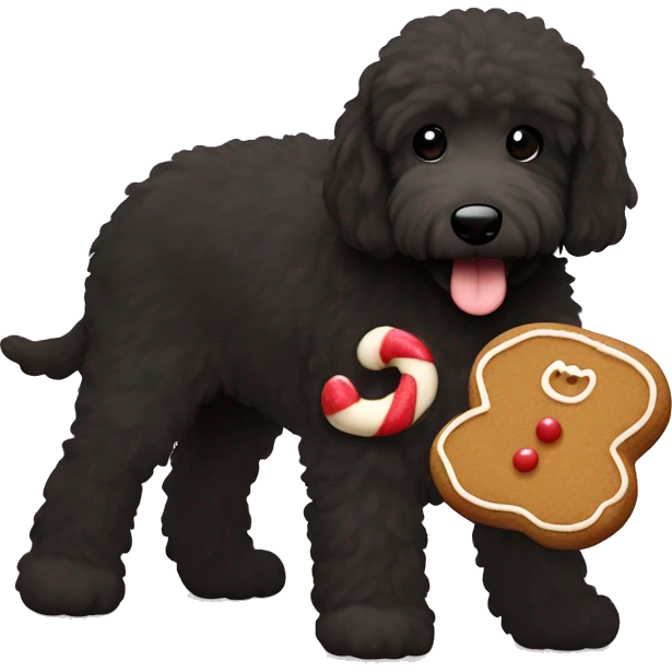 Black goldendoodle stealing a gingerbread cookie  emoji