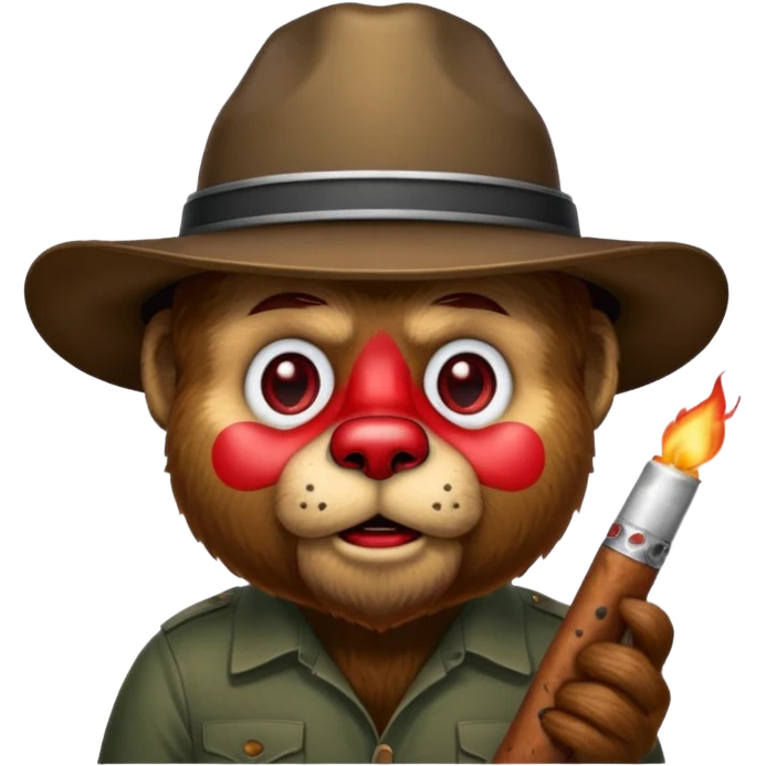 Smokey the bear with blooshot eyes holding a joint emoji