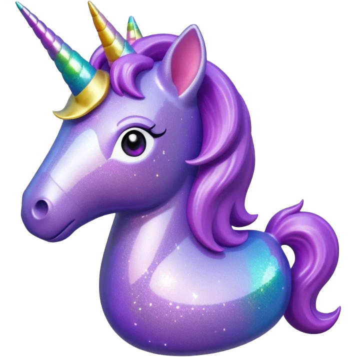 purple gliter  unicorn toy facing camera emoji