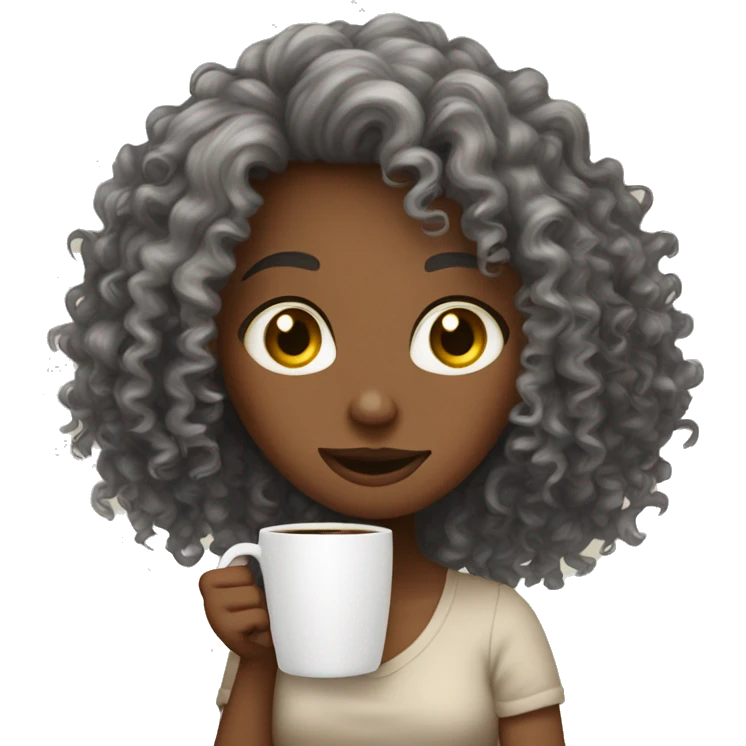 Curly Hair Girl whos drinking coffie emoji