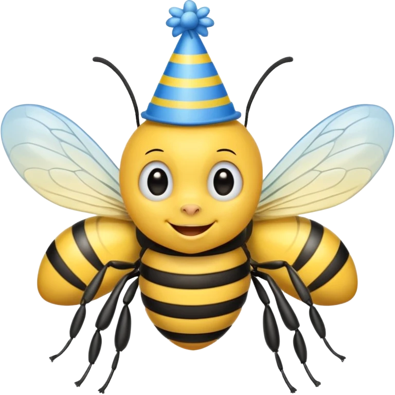 
Bees with blue Birthday Hat, Happy bee with striped party hat emoji