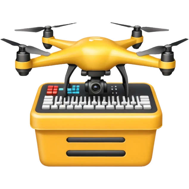 shopping basket with a drone, keyboard, and speaker emoji emoji