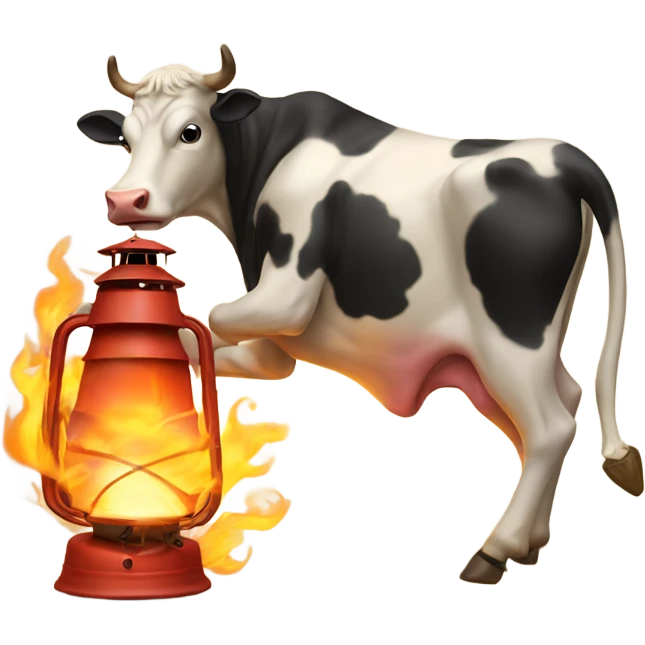 Cow kicking over a lantern staring a fire emoji
