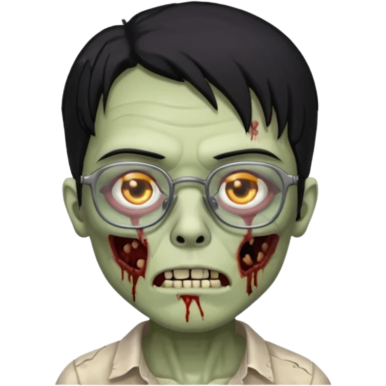 zumbie de cabelo preto medio,olhos pretos e oculos quadrados pequeno emoji