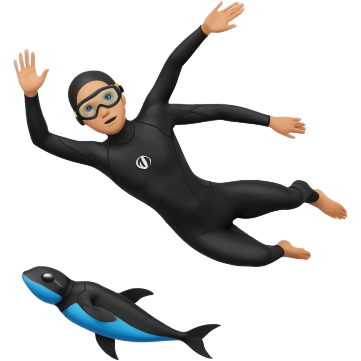 freediver in a black wetsuit, swimming downward, black fins and goggles, simple emoji