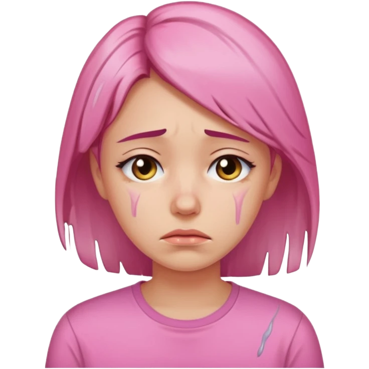 sad 30 year old woman pink shirt emoji