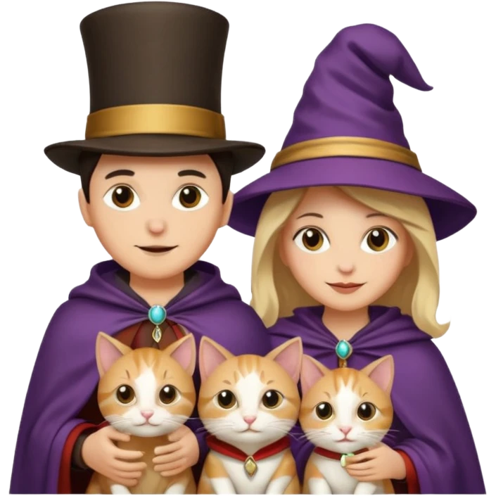 magician couple and their pet cat emoji