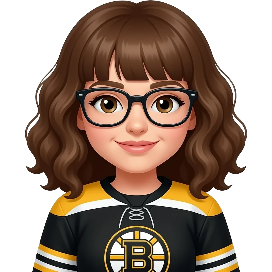 Female boston bruins with glasses and bangs curly hair emoji