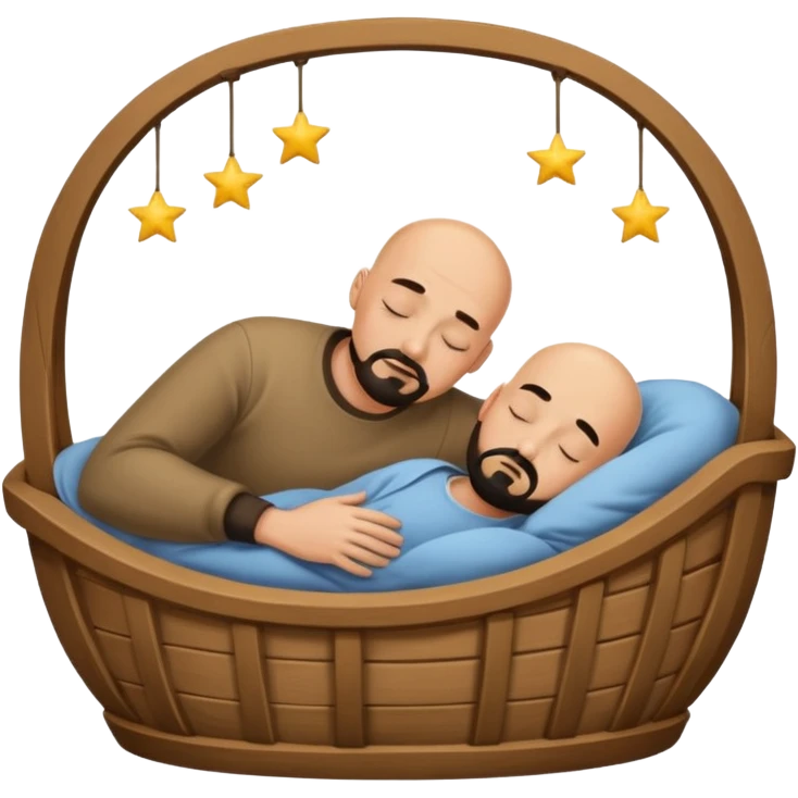 a bald, tan man who has a black goatee sleeping in a cradle emoji