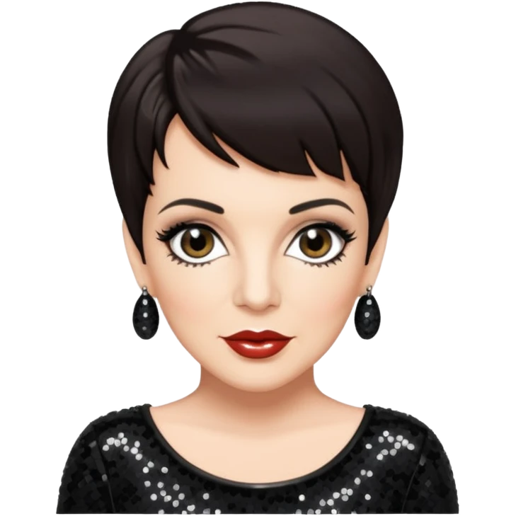 Liza Minnelli with dark brown hair, black sequin outfit emoji