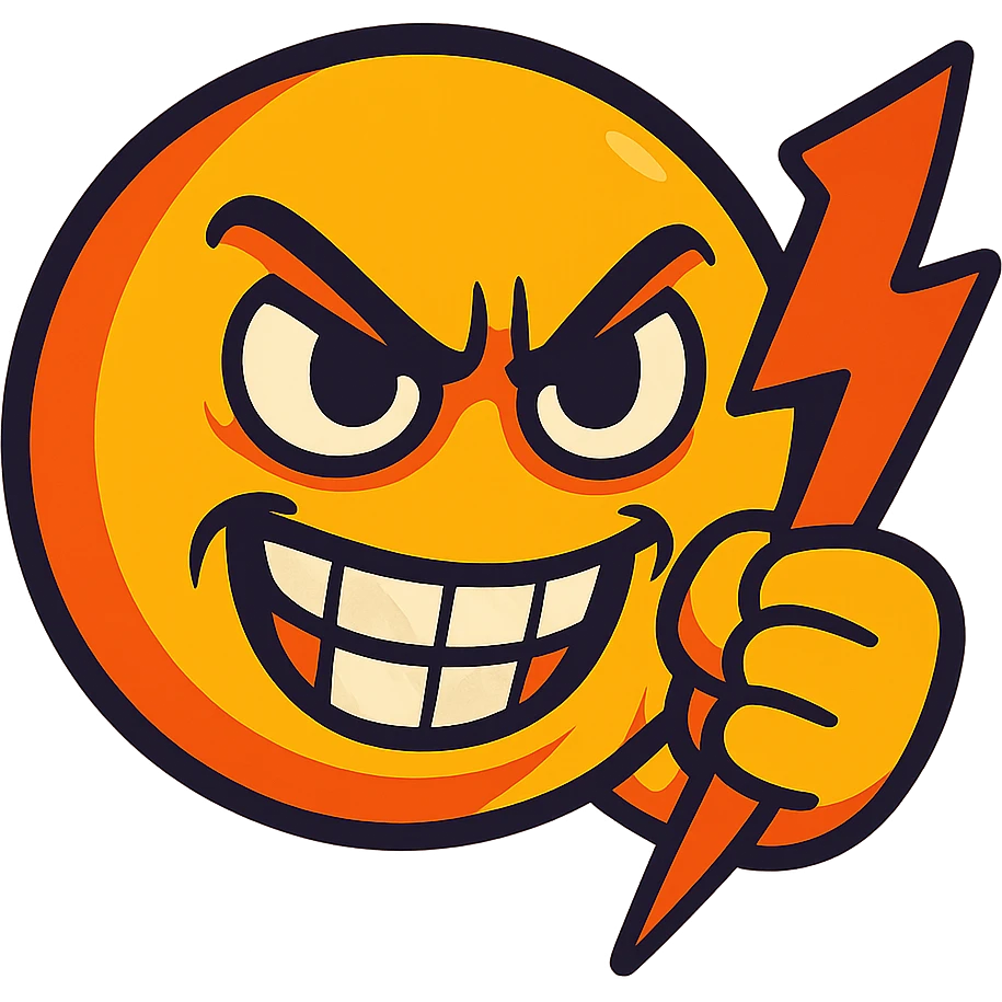 revenge emoji, cartoon style, bold and expressive, dramatic facial expression, suitable for conveying a sense of payback or retribution, vibrant colors emoji