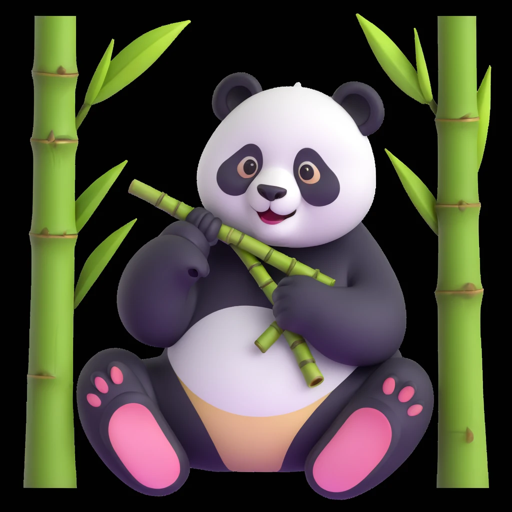 panda eating bamboo in forrest, close up pose emoji
