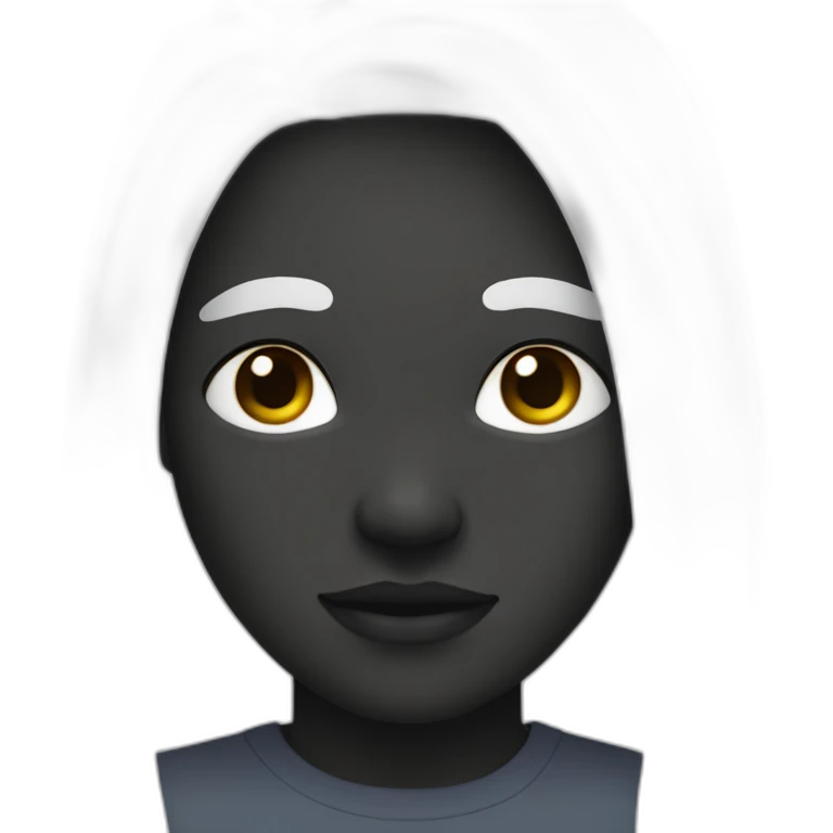 only face of human with black skin and round face with small eyes and long white hair emoji