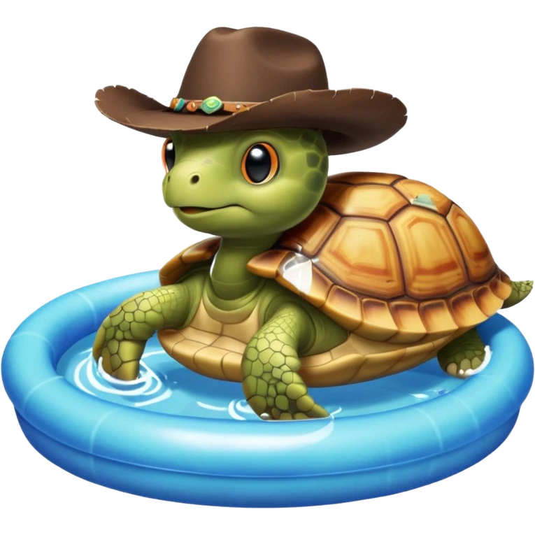 Cute blow up pool turtle with a cowboy hat emoji
