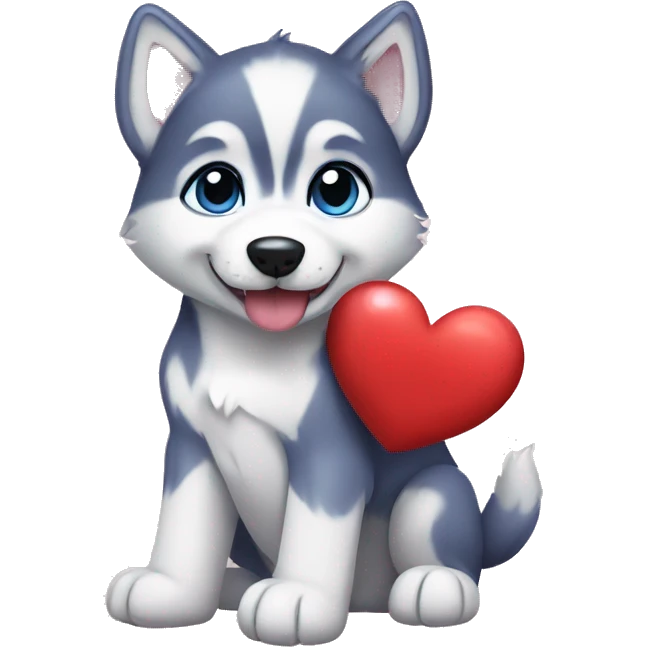 husky puppy holding heart emoji