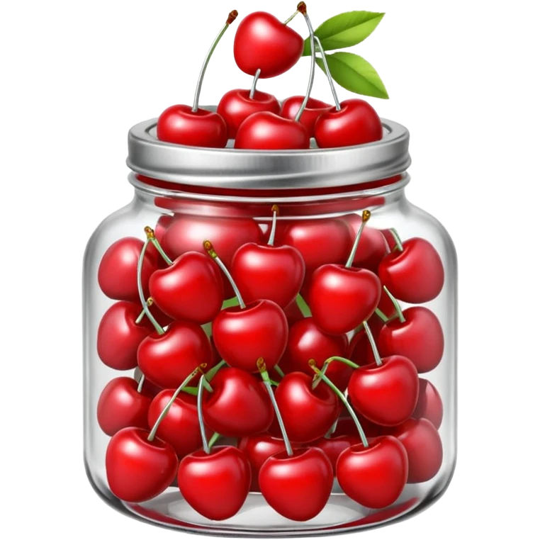 Realistic glass jar with silver metallic lid filled with maraschino cherries inside of it. emoji