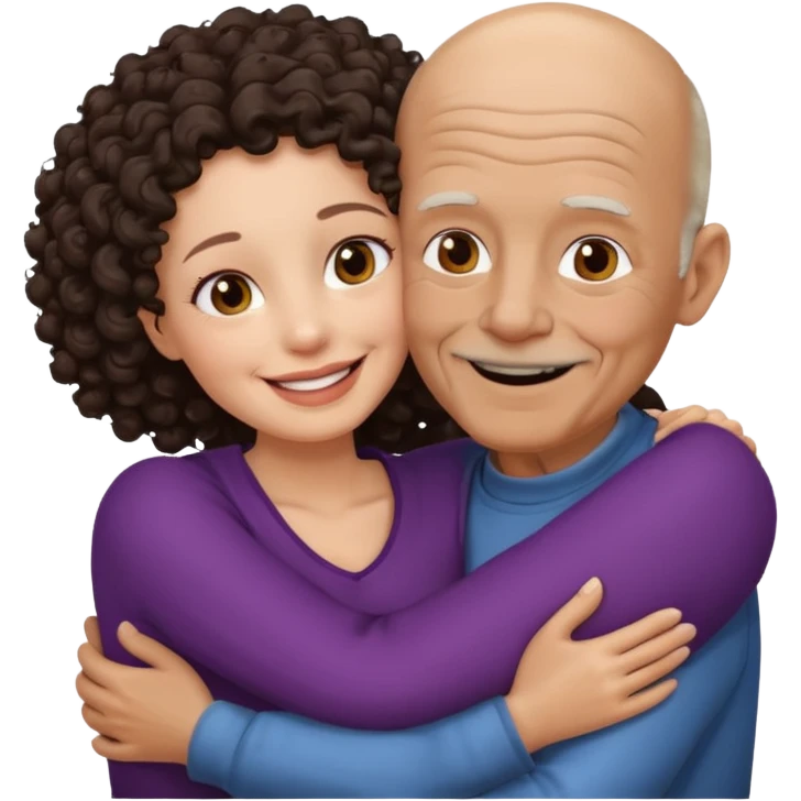  White no hiar Old man hugging dack skin curly hair woman emoji