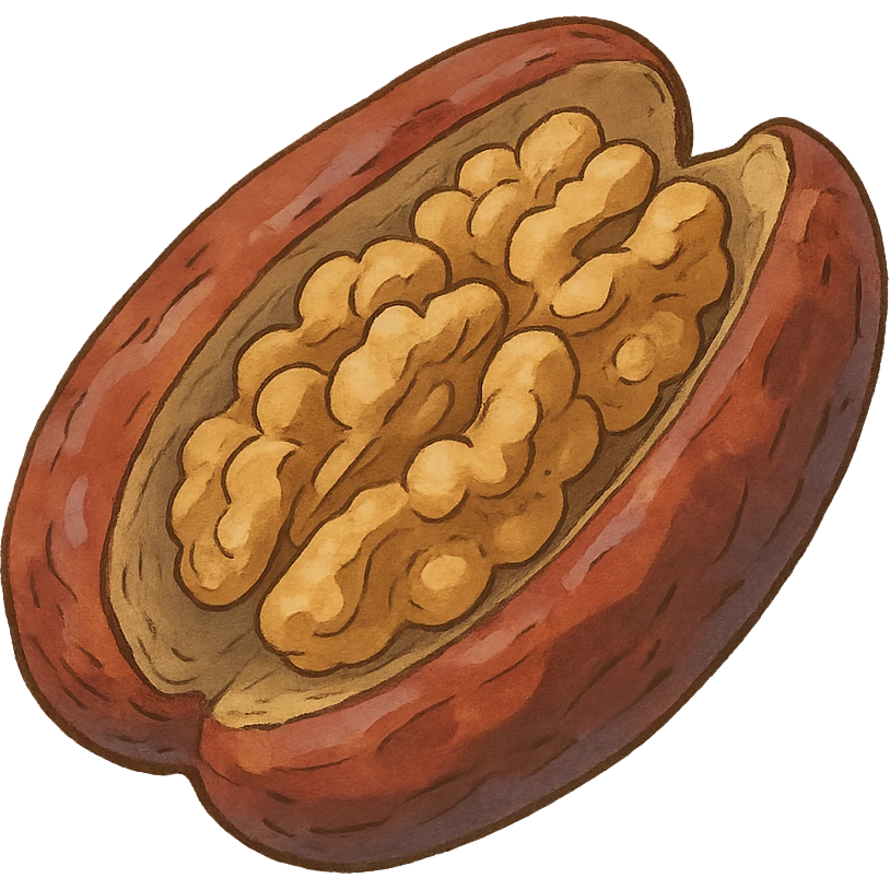 ghibli style illustration of a date fruit split open with walnuts inside emoji