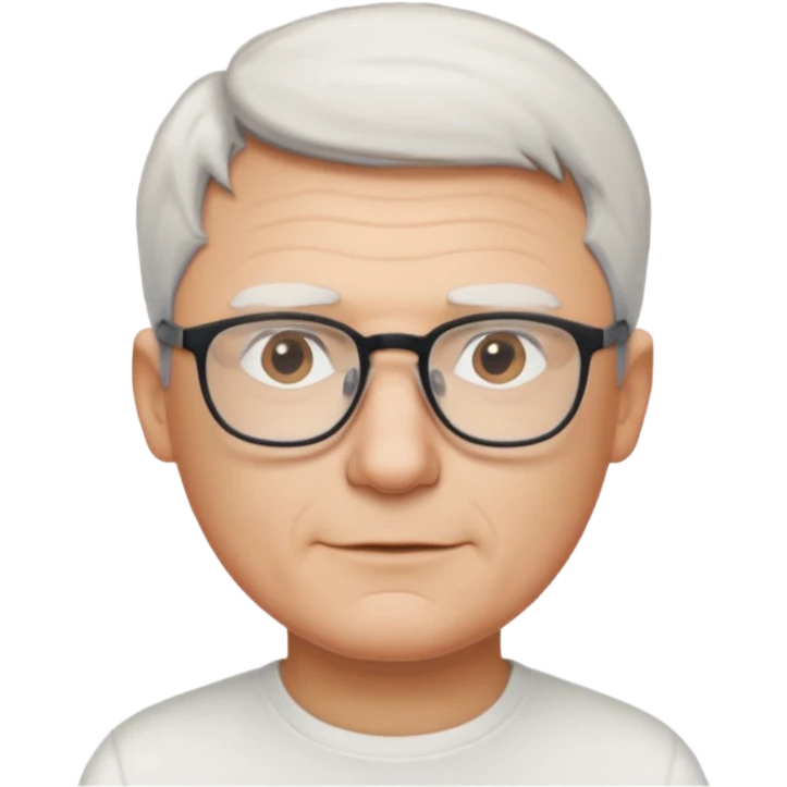 middle-aged-thin-white-man, white-short-hair-&-glasses,-wearing- white-shirt, facing right emoji