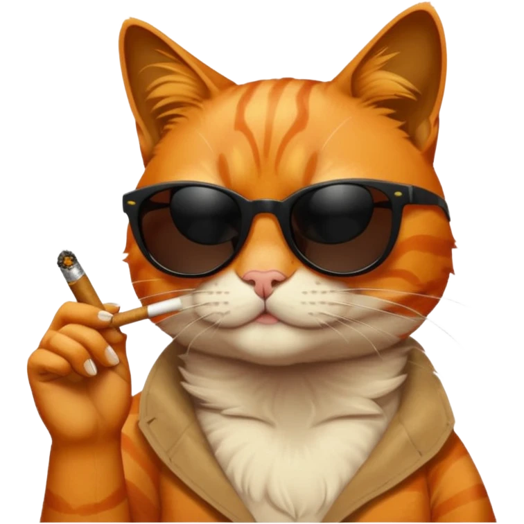Orange cat with black sunglasses somoking small joint emoji