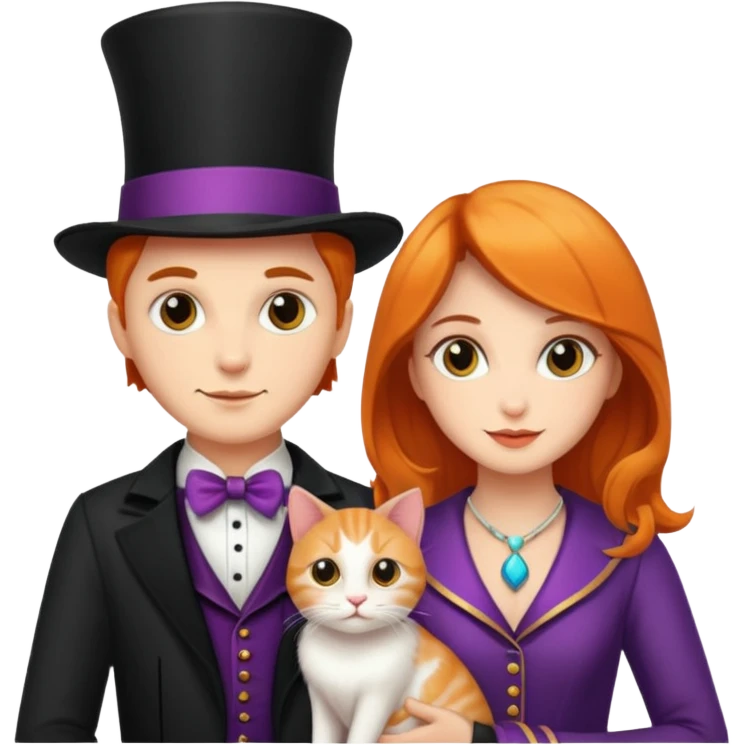 magician couple and their pet cat emoji