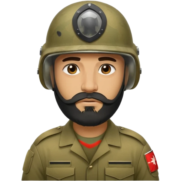 VERY TIRED, swarthy, Iraqi soldier in a casque, casque without insignia, with a beard emoji