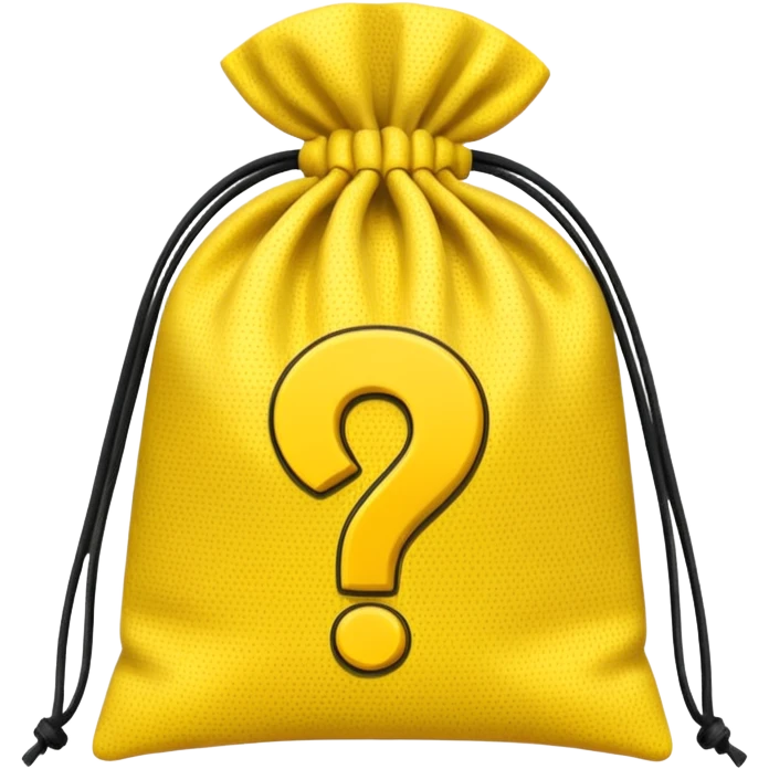 tied bag printed with q&a stuffed with yellow question marks emoji