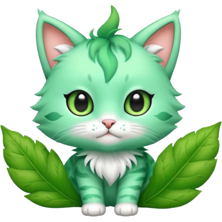 Toony Chibi Kawaii Minty Leaf Juicy Feline Fluffy Sprigatito-Fakémon-creature emoji