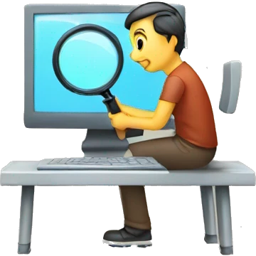 man using magnifying glass to read a computer monitor emoji
