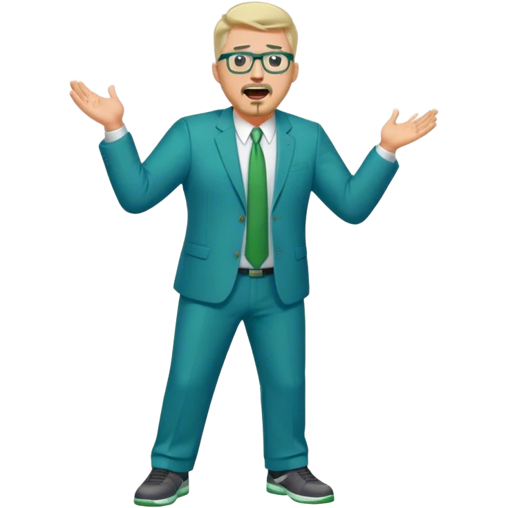 Full Body plus size white male yelling basketball team manager with glasses blondish gray short hair with a goatee wearing blue and green suit emoji