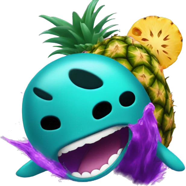 teal seal that is teal exploding jumping from inside out of purple pineapple that is purple emoji