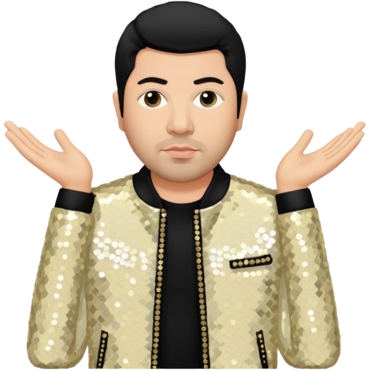 Chino Moreno with ivory sequin jacket, black shirt emoji