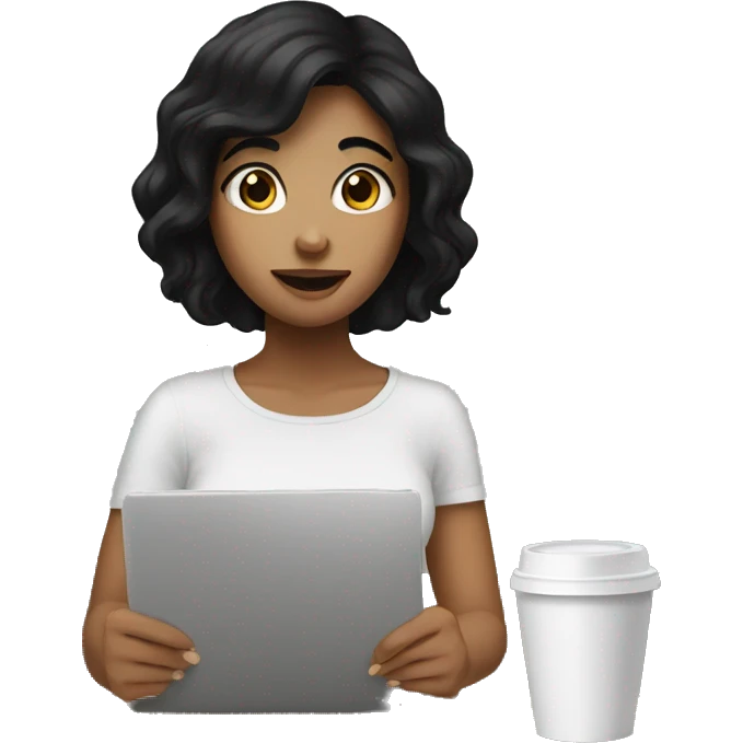 Girl with black hair asking for coffee emoji