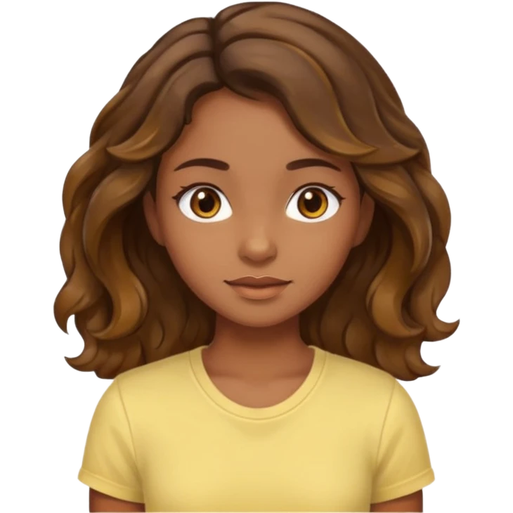  a kinda brown skin girl with brown wavy hair with highlights with brown eyes with a light yellow shirt emoji