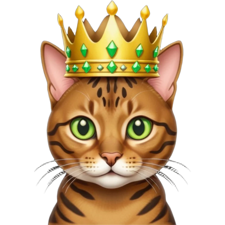 dark brown bengal cat with crown with green eyes emoji