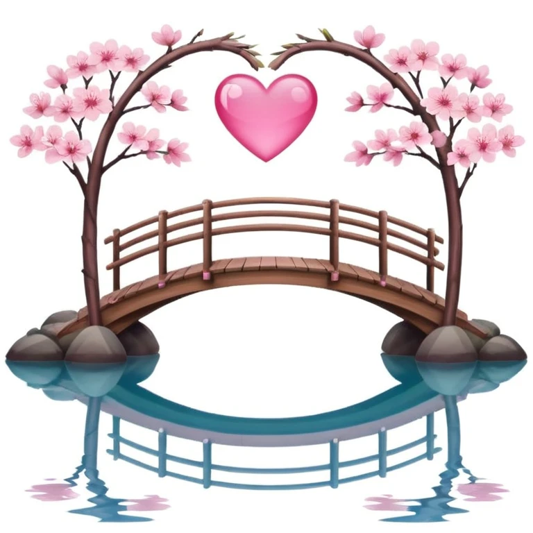 sakura heart with a bridge over water emoji