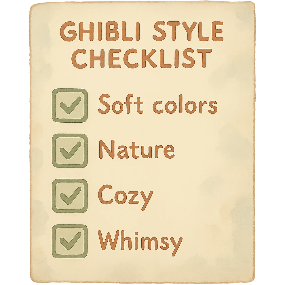 ghibli style checklist with soft colors and checkmarks emoji
