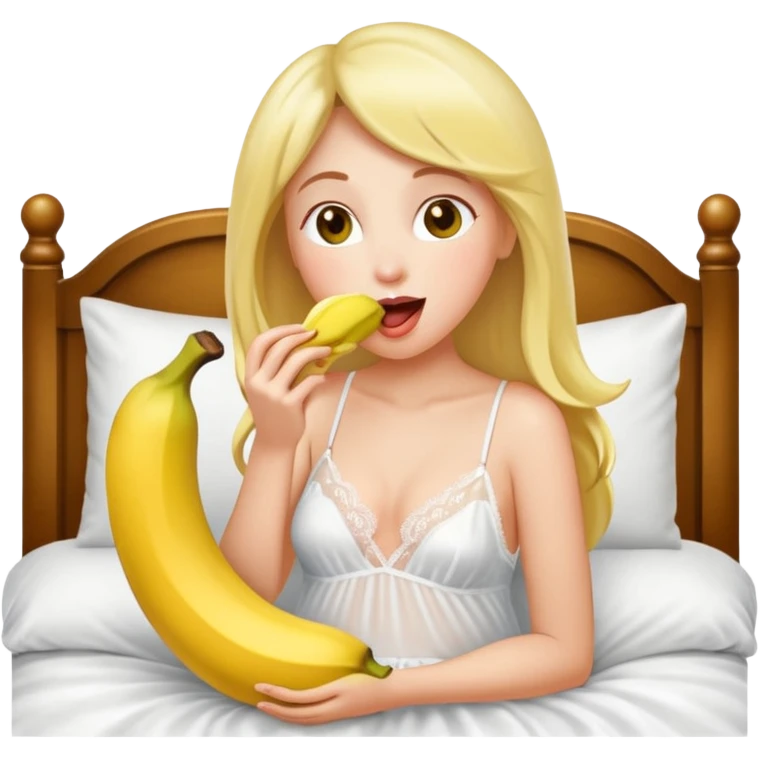Frau in durchsichtigem Nachthemd leckt an einer Banane im bett emoji
