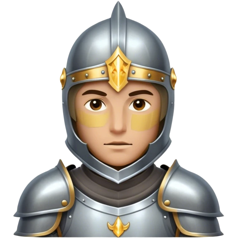 Clash of Clans aesthetic friendly Knight Portrait Emoji, With a noble, armored build featuring a gleaming suit adorned with intricate heraldry and a determined gaze behind a visored helm, his face rendered in a natural skin tone (not yellow), Simplified yet dynamic features, highly detailed, glowing with a cool, steely radiance, high shine, courageous and resolute, stylized with an air of chivalric valor, focused and stalwart, soft glowing outline, capturing the essence of a valiant knight ready to charge into epic quests with honor! emoji