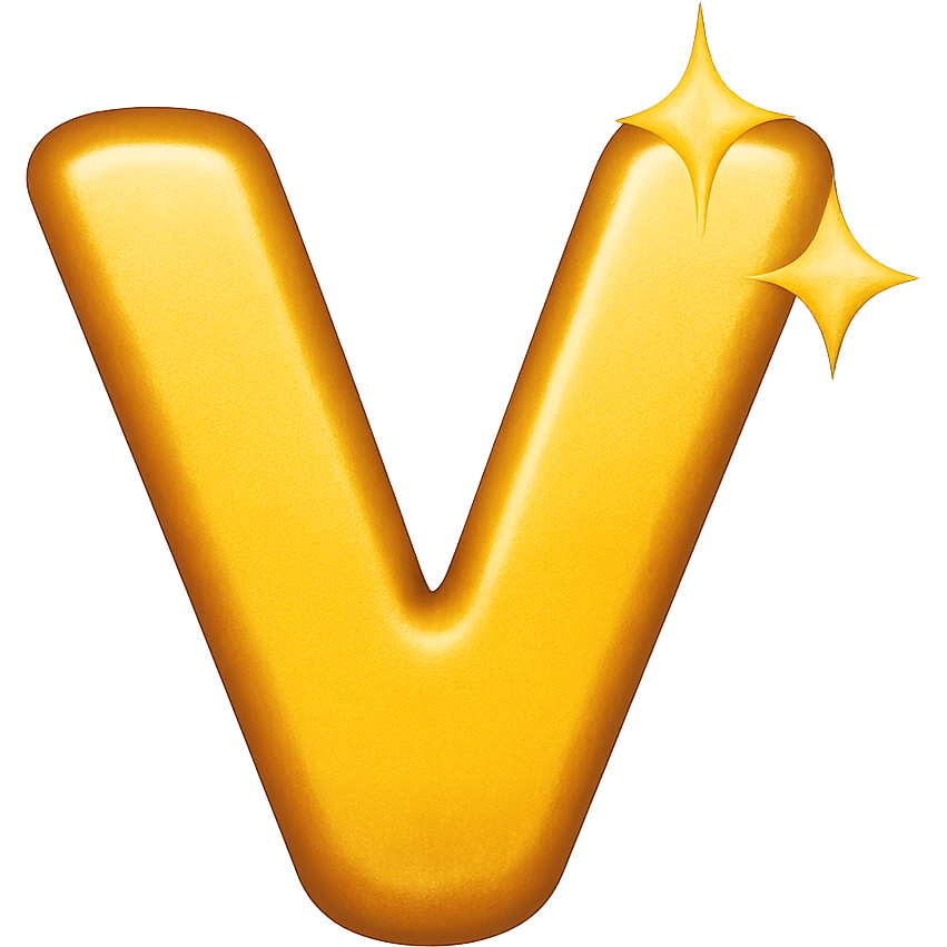 letter V emoji with sparkles, no background emoji