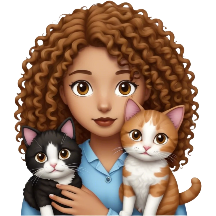 Light brown girl with curly hair and black and white cat emoji