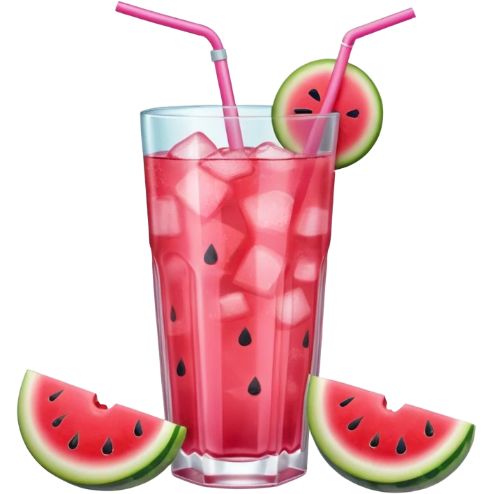 pink soft drink with a watermelon chunk on the rim of glass emoji