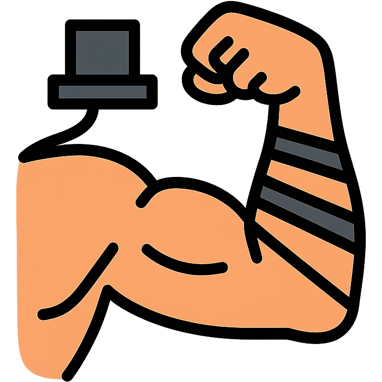 a regular muscular arm with tefillin wrapped around it, color outline icon style emoji